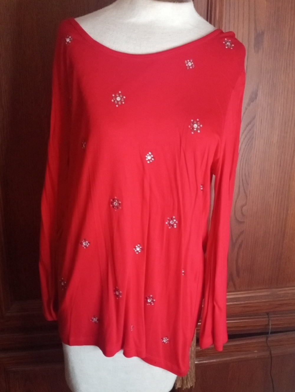 NWT'S , Liz Claiborne Red Embellished Long Sleeve Blouse